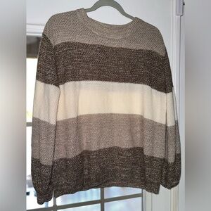 Zenana Outfitters Brown and Cream Striped Sweater